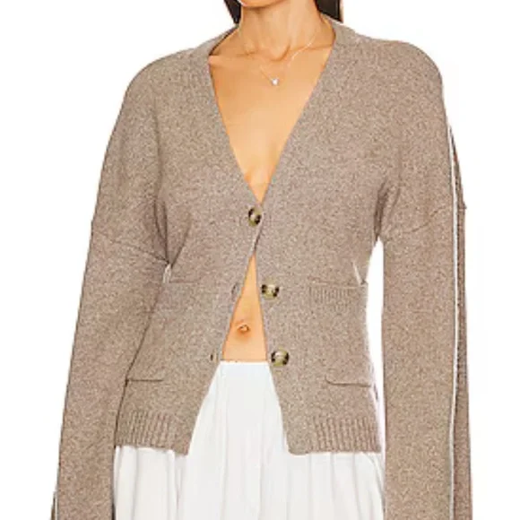 Elegant Beige Women's Cardigan Sweater - Picture 2 of 14